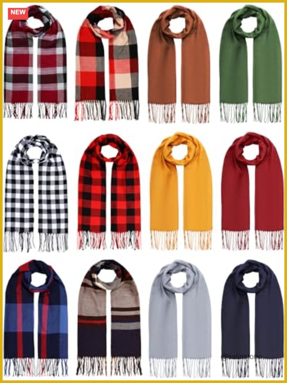 12 Pcs Winter Scarves for Women Men Soft Shawls with Tassel Polyester